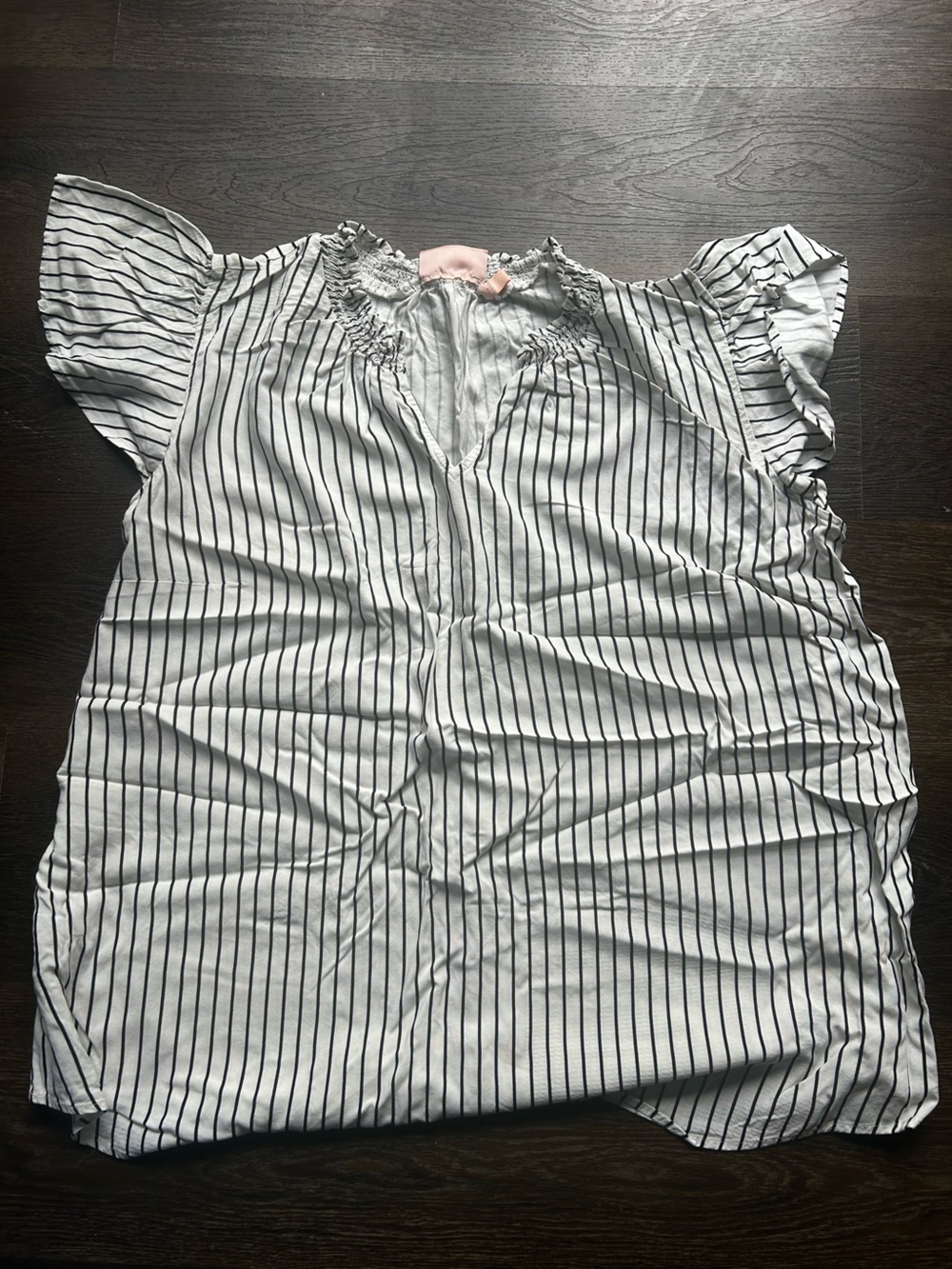 EVRI White and Black Striped Flutter Sleeve Blouse